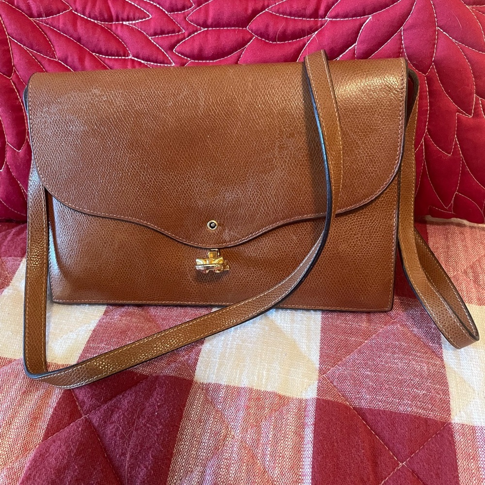 Classic Brown Leather Crossbody Bag with Gold Hardware by Cellerini Firenze